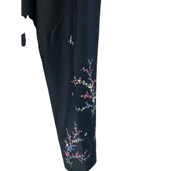 Talbots Trouser Pants Black Embroidered Floral Print Silk Mature Dressy Size 8‎ - Picture 4 of 12